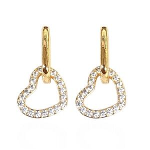 18K Gold-Filled Paperclip Heart Cubic Zirconia Dangle Earrings.